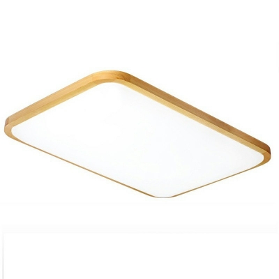 Wooden LED Flush Mount Lighting Rectangle Ceiling Light with Acrylic Shade for Bedroom