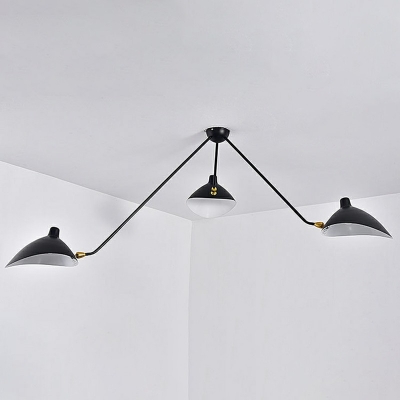 Wrought Iron 3 Light Matte Black Large LED Ceiling Light 25.5 Inchs Height with Metal Shade for Dining Room