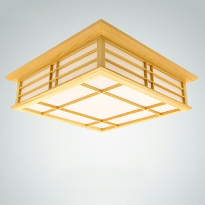1 Head Beige Square LED Flush Mount Light Modern Wood Ceiling Flush Mount for Living Room