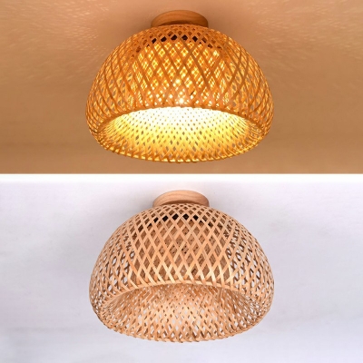 1 Light Asian Style Bamboo Weaving Ceiling Lamp for Restaurant