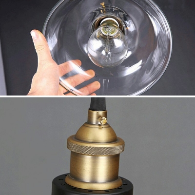 1-Light Glass Pendant Lamp Vintage Brass Finish Bedroom Hanging Ceiling Light