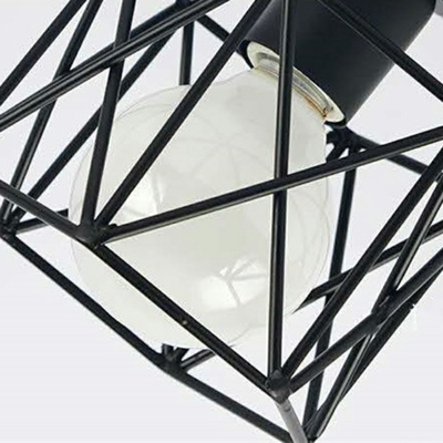 1 Light Metal Semi Flush Mount Industrial Black Cage Shaped Ceiling Lighting