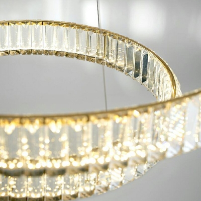 2 Tiers Golden LED Chandelier Contemporary Crystal LED Suspended Light in 3 Colors Light