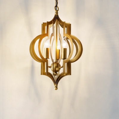 3 Heads Lantern Cage Style Chandeliers Industrial Iron Chandelier Pendant in Gold