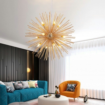8/12 Lights Postmodern Style Sunburst Chandelier Metal Bedroom Hanging Light Fixture