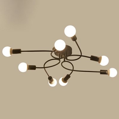 8 Light Metal Semi Flush Mount Light Industrial Black and White Sputnik Ceiling Lighting