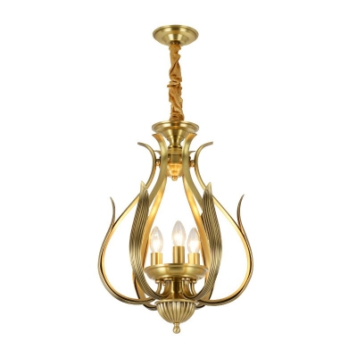 Aged Gold Vintage Chandelier Wrought Iron Hanging Light Fixtures Industrial in 3-Light