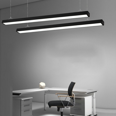 Black Linear Shade Island Light Fixture Modernist 47.5