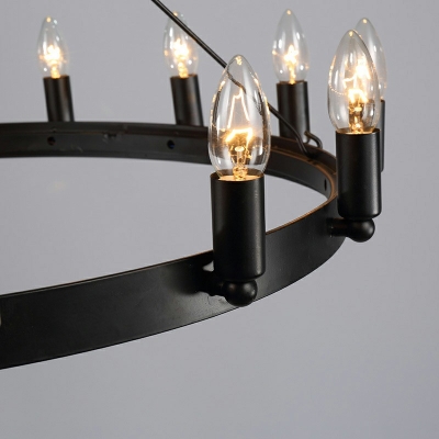 Colonial Style Black Chandelier with Candle 12-Light Metal Hanging Light for Bedroom