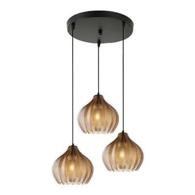 Contemporary Style Pumpkin Shaped Hanging Light Carved Glass Dinner Table Pendant Lamp