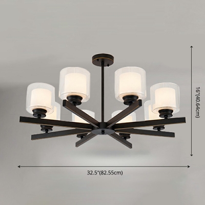 Cream Glass LED Suspension Light Nordic Style Chandelier Lighting with Cylindrical Lampshade