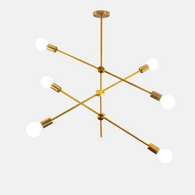 Designer Exposed Bulb Chandelier Metal 6-Light Sputnik Fixture in Gold