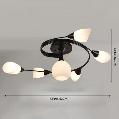 Glass Tulip Ceiling Mount Light Fixture 13 Inchs Height Modern Style Twisted Arm Close To Ceiling Lamp in Black