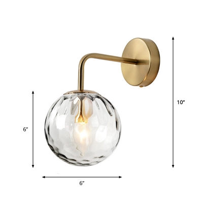 Golden Spherical Wall Lamp Minimalist 1 Light Rippled Glass Wall Sconce Lighting with Arm