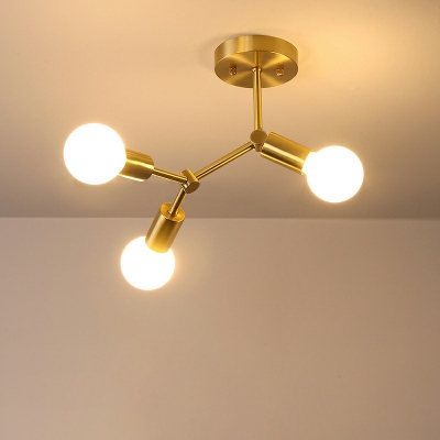 Industrial 3/4 Lights Bedroom Ceiling Flush Mount Light with Bare Bulb Metal Shade in Gold