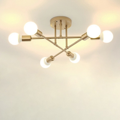 Industrial 6/8 Lights Exposed Bulb Semi Flush Mount Metal Ceiling Light Fixture for Bedroom