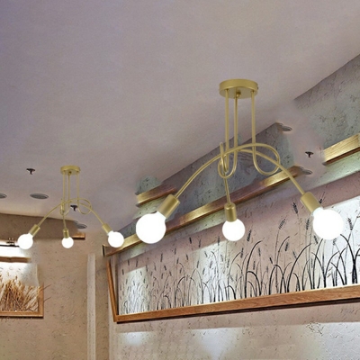 Industrial Style Open Bulb Metal Flush-mount Light Winding Bend Tube Design Ceiling Lighting Fixture in Gold