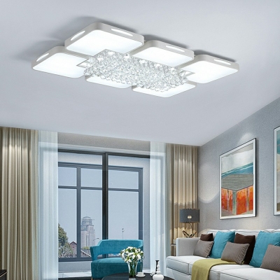 LED Flush Light Fixture Simple Crystal Ceiling Flush Mount in White for Living Room