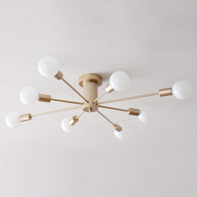Metal Radial Exposed Bulb Ceiling Light in Industrial Semi Flush Mount for Dining Room