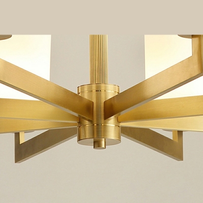 Modern Metal Radial Pendant Light Cylindrical Glass Shade Chandelier Lighting for Bedroom