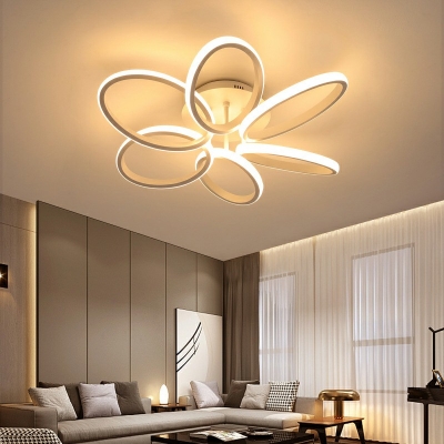 Modern Style Petal Shape Minimalist LED Line Light Metal Semi Flush Mount Light in White Light for Living Room