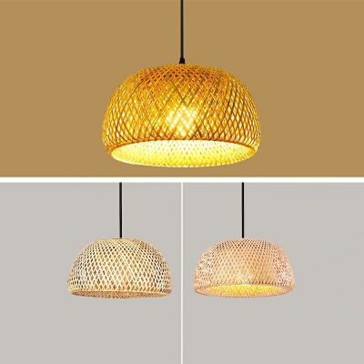 Nordic Style Handmade Ceiling Light Bamboo Rattan 1 Bulb Restaurant Hanging Lamp in Wood