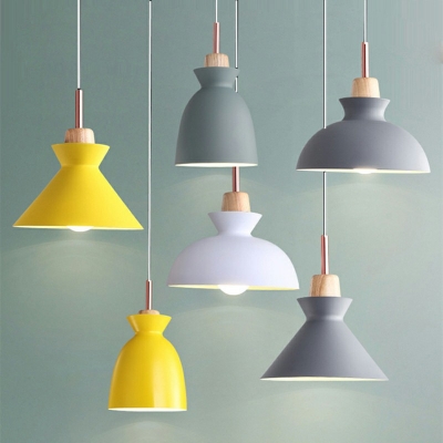 Nordic Style Wooden Pendant Light 1 Light Metal Shade Hanging Lighting for Kitchen Island