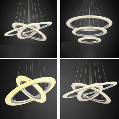 Post Modern LED Light Acrylic Shade Silver Loop Shaped Hanging Lamp for Living Room