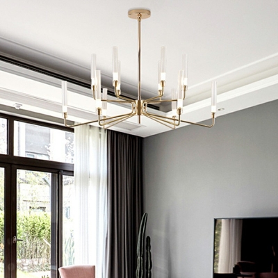 Post-Modern Metal Hanging Chandelier Light Clear Glass Shade Living Room Ceiling Chandelier in Gold