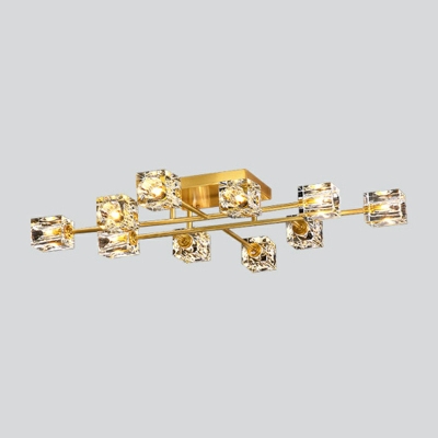 Square Crystal Ball Ceiling Light Fixture Minimal Style Brass Semi Flush in 3 Colors Light