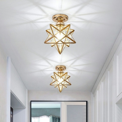 Star Shape Metal Semi-Flushmount Light Colonial Style Triangle Glass 1-Bulb 8 Inchs Wide Ceiling Light
