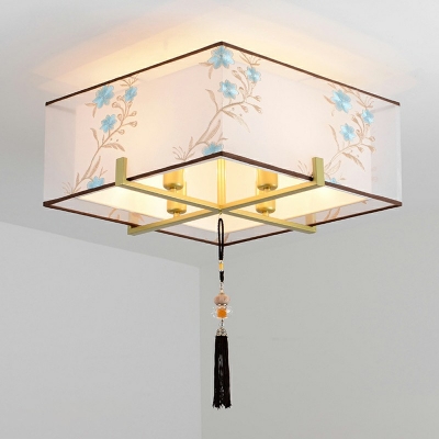 Traditional Style White Flush Mount Ceiling Light Vintage 4-Light with Tassel Knot Living Room