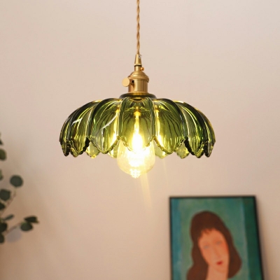 Vintage Scalloped Hanging Light with Textured Glass Shade Single Light 10 Inchs Wide Pendant Lamp
