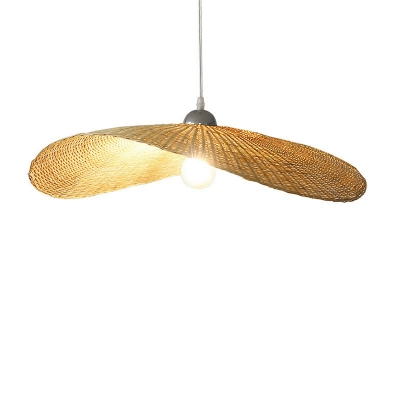 Wood Lotus Leaf Suspension Lighting Beige Simplicity Single Bamboo Pendant Light Fixture