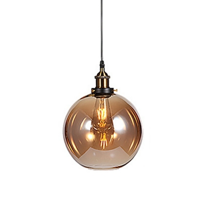 1-Light Glass Pendant Lamp Vintage Brass Finish Bedroom Hanging Ceiling Light