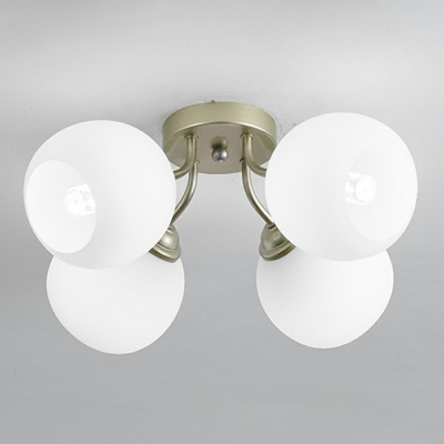 4/6 Lights White Sphere Glass Flush Mount Lamp Modern Simplistic Silver Indoor Semi Flush Chandelier