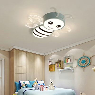 Acrylic Cartoon Bee Shaped Flush Mount Lamp in Remote Control Stepless Dimming Ceiling Light Fixture for Children's Room