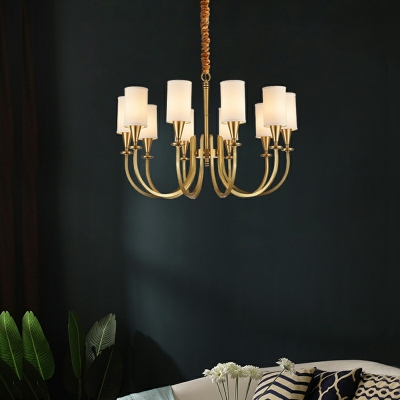 American Style Multi-lights Copper Hanging Light Cylindrical Fabric Shade Chandelier for Bedroom