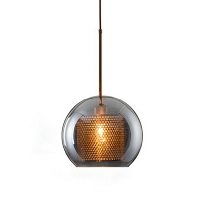 Ball Shape Mini Pendant Minimalist Glass with Metal Mesh 1 Head Art Deco Ceiling Pendant Lamp
