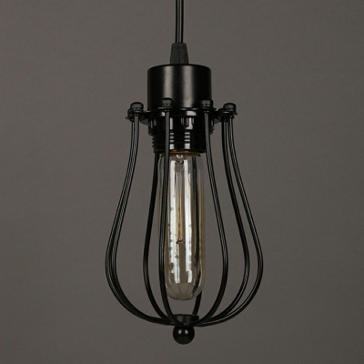 Black Pear Shape Hanging Light Fixtures Vintage Industrial Iron 1 Bulb Pendant Lighting for Restaurant
