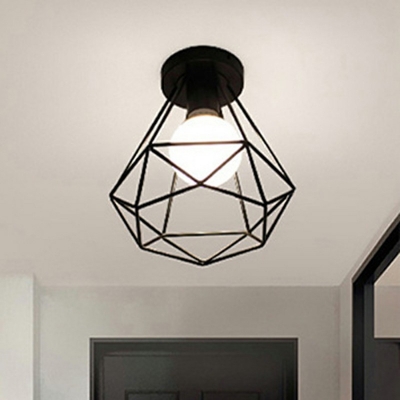 Black Retro Industrial Ceiling Light Metal Shade Single Light Ceiling Mount Semi Flush Ceiling Fixture for Hallway