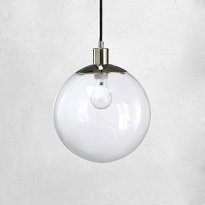 Chrome Minimalist Living Room Pendant Clear Glass Globe 1-Bulb Hanging Lamp