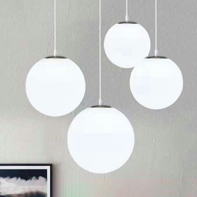 Chrome Minimalistic Globe Pendulum Light White Glass Single-Bulb Dining Room Suspension Pendant