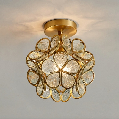 Colonial Style Glass Flower-shaded Semi Flush Light Aisle Corridor Ceiling Light