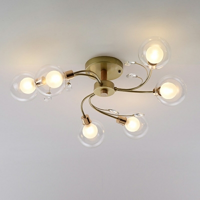 Contemporary 6/8 Lights Spiral Metal Lamp Arm Glass Globe Ceiling Light Decoration Semi Flush-mount Lamp for Living Room