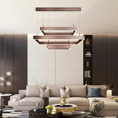 Contemporary Coffee Finish Chandelier 3-Tier Square Living Room Chandelier Hanging Light for Dinning Room