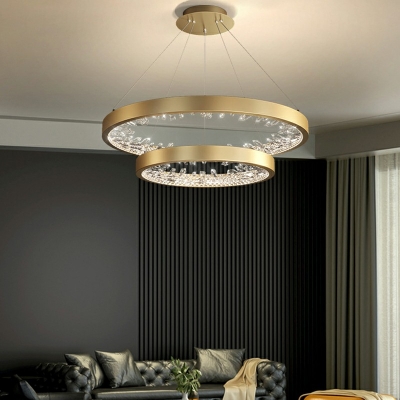 Contemporary Style Crystal Orbicular Chandelier Light Fixture Living Room Suspension Lamp with Hanging Cord