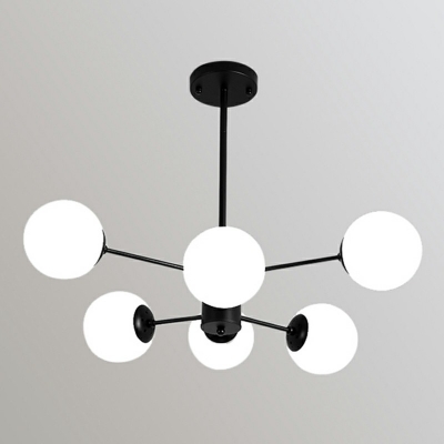 Contemporary White Glass Ball Molecular Chandelier Black Hanging Pendant for Bedroom