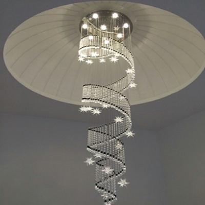 Crystal Spiral Chandelier Pendant Luxurious Chrome LED Hanging Ceiling Light for Hall