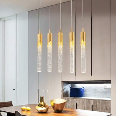 Crystal Tube Suspended Light Ceiling Plate Modern Style 13 Inchs Height Warm Light Hanging Light in Gold